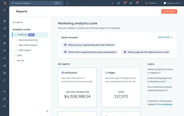 hubspot marketing analytics suite